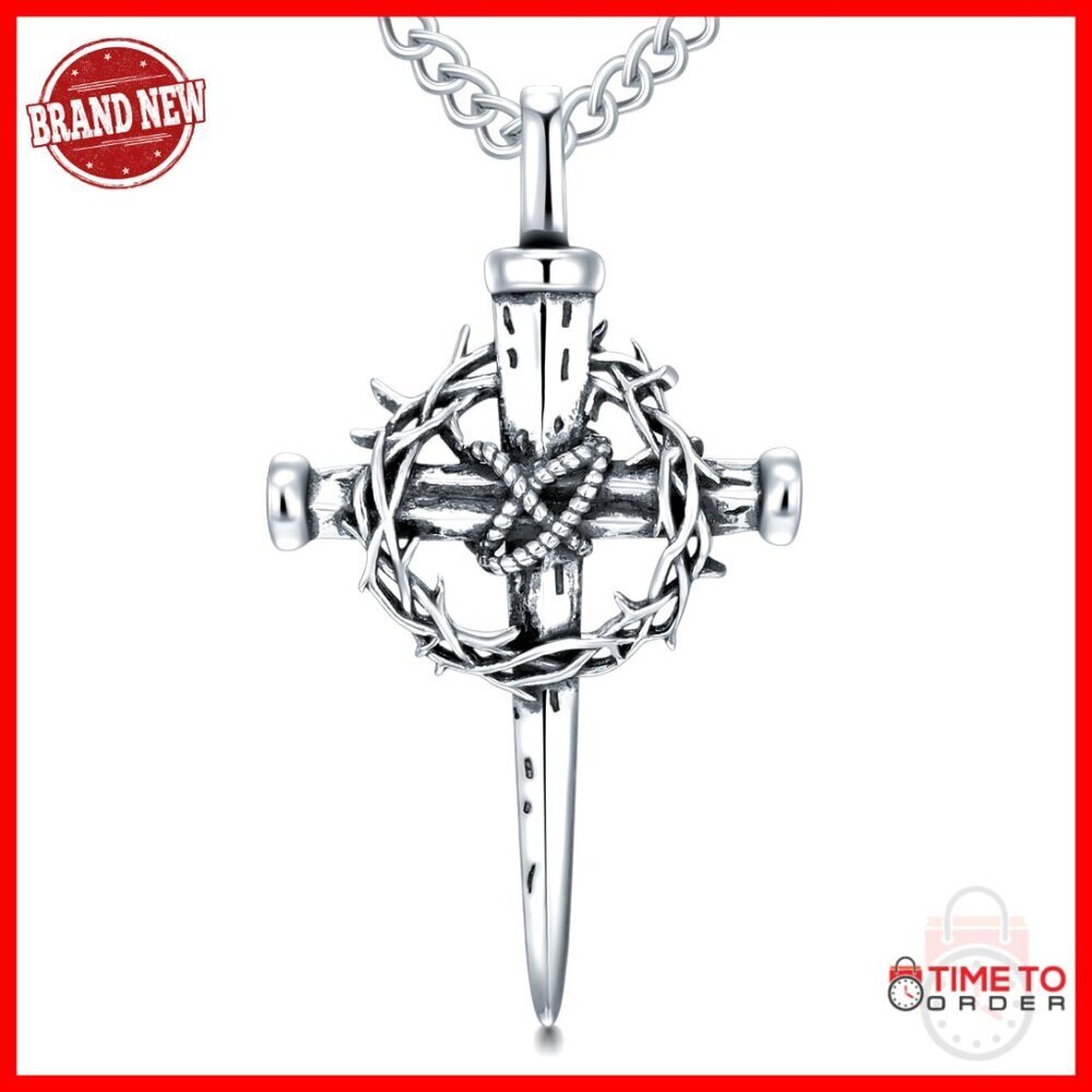 925 Sterling Silver Cross Necklace for Men, Adjustable Chain, Christian Jewelry
